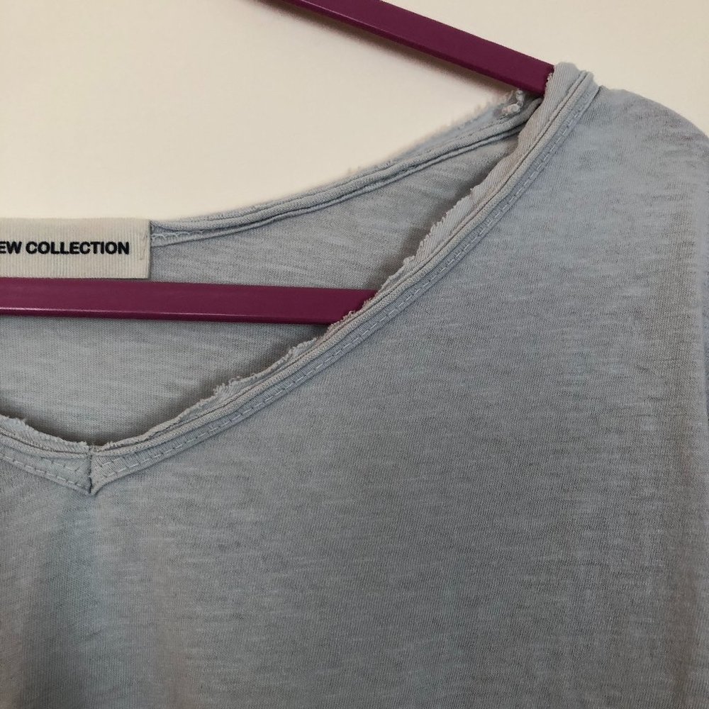 Pale Blue Oversized Vneck Cotton Stretch Tee - S M - Picture 6 of 7